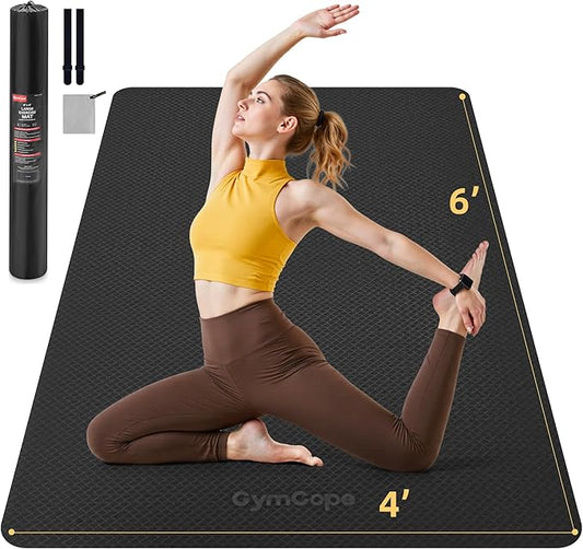 Thick TPE Yoga Mat 72"x48" - 6/8/10/12mm Extra Cushion for Joint Support & Comfort, Non-Slip Texture, Durable & Waterproof, Includes Bag, Strap & Towel for Home Workout, Pilates & Yoga