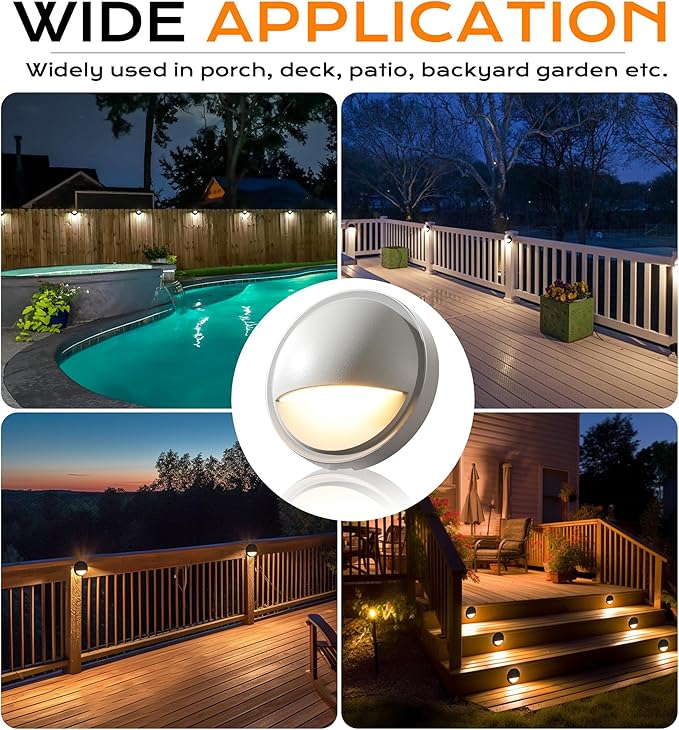 CLOUDY BAY [12 Pack] 3CCT Low Voltage LED Deck Lights Outdoor,2700K/3500K/5000K Selectable,Landscape Step Stair Railing Fence Light Wired,3W,12V-24V AC/DC Deck Lighting Fixtures,White