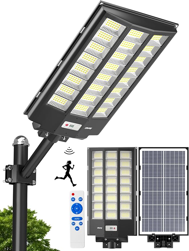 Ofuray Of-8800W Solar Street Lights Outdoor, 6500k Solar Security Flood Parking Lot Lights Dusk to Dawn,IP67 Waterproof Led with Remote Control Motion for Street,Court,Barn
