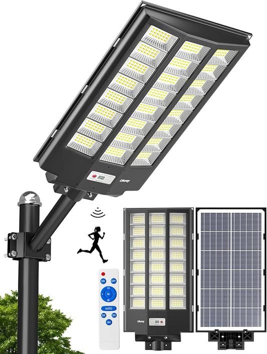 Ofuray Of-8800W Solar Street Lights Outdoor, 6500k Solar Security Flood Parking Lot Lights Dusk to Dawn,IP67 Waterproof Led with Remote Control Motion for Street,Court,Barn