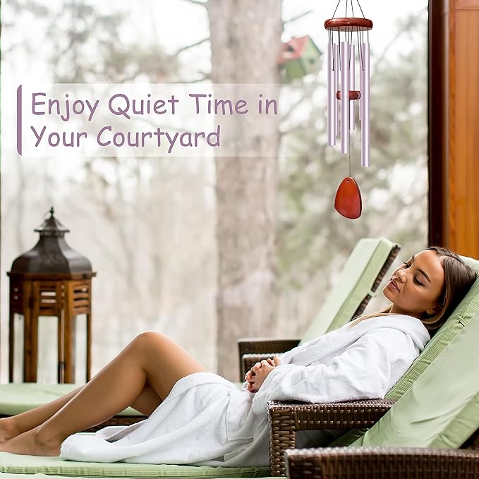 28" Wind Chimes for Outside. Deep Tone Lovely Wind Chimes with 6 Aluminum Tubes Courtyard Decoration. Windchimes Outdoor Create an Enjoyable Atmosphere & Give Mom a Gift（Purple）