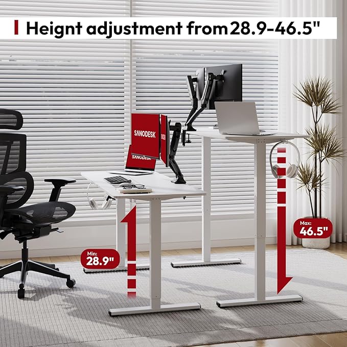 SANODESK Electric Standing Desk 48x24 Inch Height Adjustable Stand Up Desk Home Office Computer Workstation Sit Stand Home Office Desk with Splice Board (White Frame + White Top)