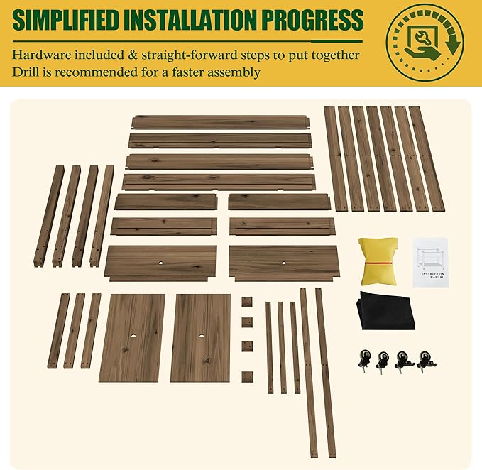 48.03x24.21x32.76in Raised Garden Bed Featuring Legs, Outdoor Elevated Wood Planted Box Equipped with Wheels & Shelf for Vegetable Flower, Backyard and Patio, Rustic