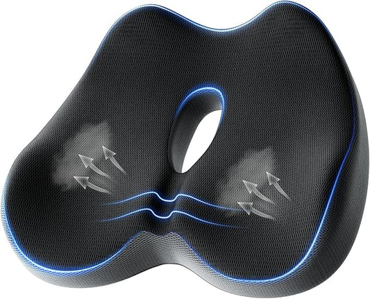 Benazcap Memory Foam Office Chair Cushion, Ergonomic Seat Cushion for Sciatica & Tailbone Pain Relief for Long Sitting for Gaming Chair and Car Seat- Black&Gray