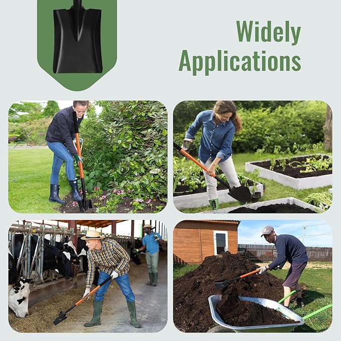 Small Square Shovels for Digging, Garden Spade Shovel Beach Shovels for Kids with 43.3in Handle,Heavy Duty Portable Metal Shovel for Gardening Camping Trenching Digging Landscaping,Off-Road,Orange