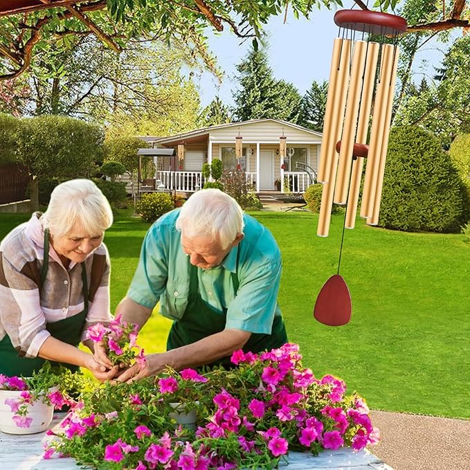 Large Aluminium Wind Chimes Outside, Soothing Melodic Memorial Sympathy Wind Chime, Suitable Outdoor Garden Decor, Gift for Mom Women Neighbors (Gold Wind Chimes-36)