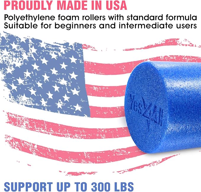Yes4All Medium Firm Round PE Foam Roller 12, 18, 24, 36 Inches for Pilates, Yoga, Stretching, Balance & Core Exercises