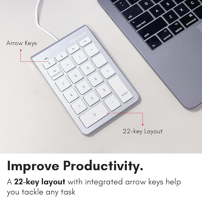 USB C Wired Number Pad for Mac - 10 Key USB Keypad, Type C Numeric pad, Number Keypad for Keyboard and Number Pad for Laptop, MacBook Pro/Air, iMac, and PC - 5ft Cable Numpad - Silver Keypads