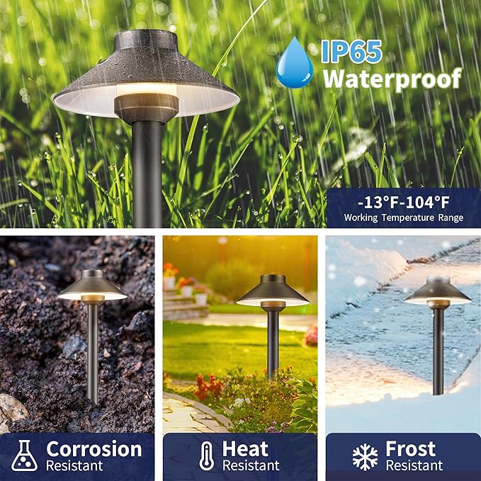 Low Voltage Landscape Lighting Brass - 12v Pathway Lights Waterproof, Hardwired Path Light Outdoor, Antique Bronze for Exterior Patio Garden with 3W 2700K Warm White G4 Bulb (4 Pack)