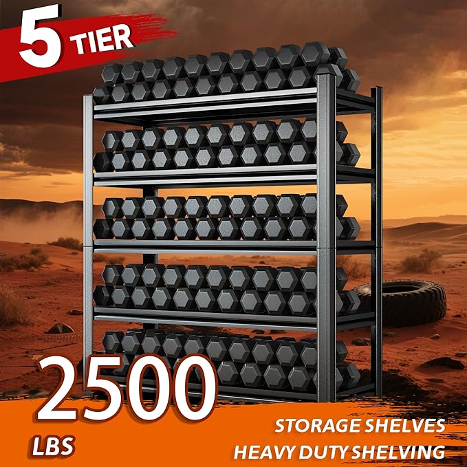 Heavy Duty 4-Tier Steel Shelving Unit, 2000LB Capacity Adjustable Storage Rack for Garage, Warehouse & Basement, Easy Tool-Free Assembly (Black, 45.3''W×15.7''D×71''H)