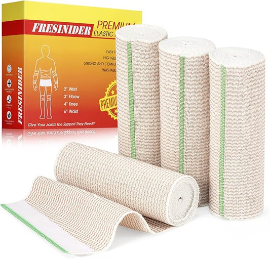 FRESINIDER Premium Elastic Bandage Wrap, 4 Pack 6" Cotton Latex Free Compression Bandage Wrap with Touch Closure at Both Ends, Support & First Aid for Sports, Medical, and Injury Recovery