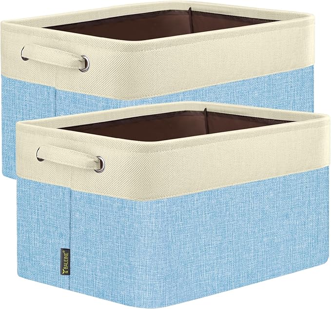 BALEINE 2 Pack Fabric Storage Bins for Shelves, Linen Storage Baskets for Organizing, Decorative Closet Bins for Clothes, Home (Skyblue, 17''x13''x10.5'')