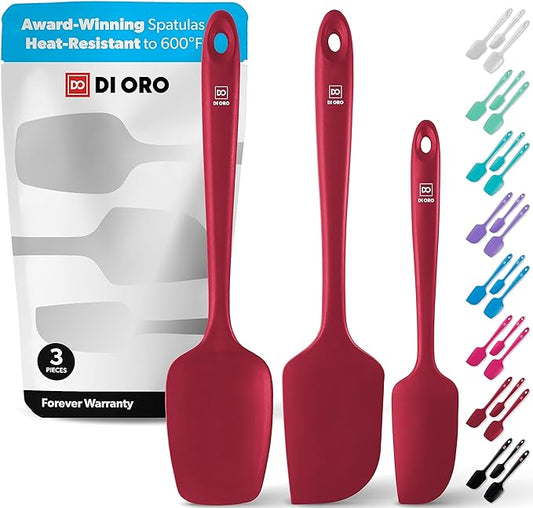 DI ORO® 3-Piece Silicone Spatula Set - 315°C Heat Resistant Non Stick Rubber Kitchen Spatulas for Cooking and Baking - Award-Winning Professional Grade Spatula Set - Best Silicone Utensil Set