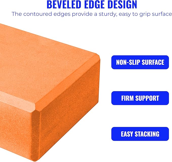 Hello Fit 3" Yoga Block, 10 Pack Bulk EVA Foam Yoga Blocks, Firm and Supportive Yoga Brick, Balance Foam for Stretching, Pilates, and Workout, 3" x 6" x 9"