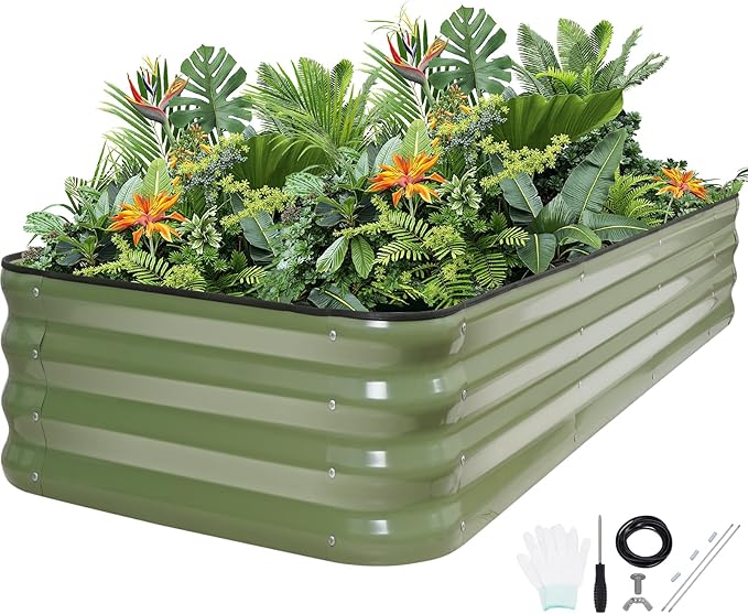 5-in-1 Adjustable Raised Garden Bed Kit | Galvanized Planter Boxes for Vegetables, Flowers | 12" Tall, Multiple Sizes (8x3x1ft, 9x2x1ft, 10x1x1ft, 6x5x1ft, 7x4x1ft) | Outdoor Metal Raised Bed, Green