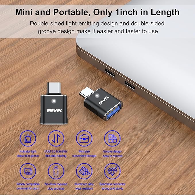 ENVEL USB to USB C Adapter, 2 Pack USB3 10Gbps High Speed Data Transfer, OTG Converter Thunderbolt3 4 Compatible with Apple iWatch iPhone 15 16 Pro Max iPad Air 4 5 Mini 6