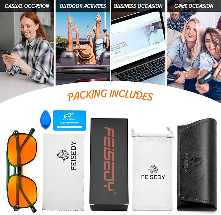 FEISEDY Amber Blue Light Glasses for Computer Gaming Anti Eyestrain Sleep Glasses G2835