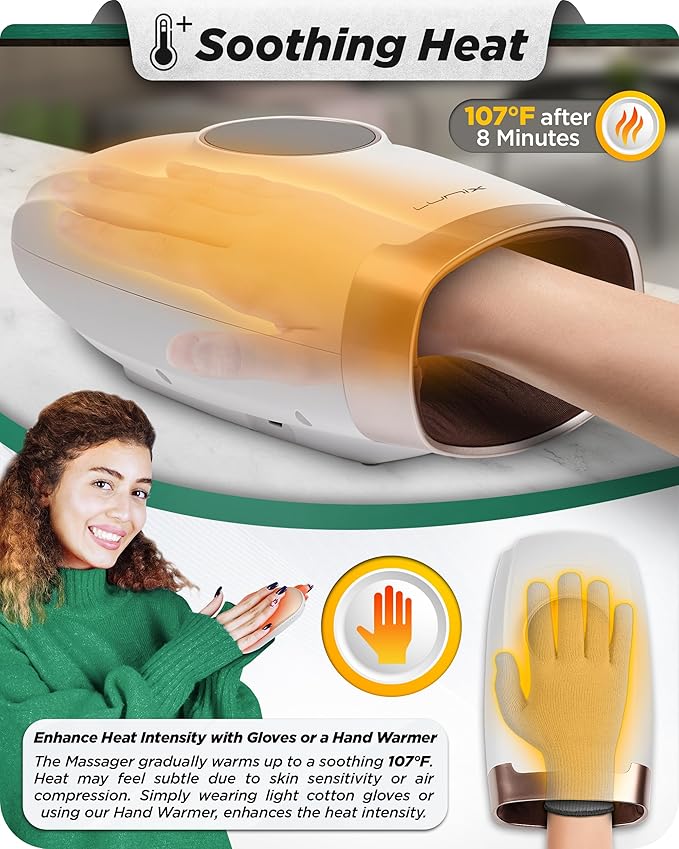 Lunix LX3 Hand Massager, Shiatsu Hand Massage Machine with Heat and Compression, 6 Levels Pressure Point Therapy for Arthritis, Carpal Tunnel, and Finger Numbness, Pain Relief