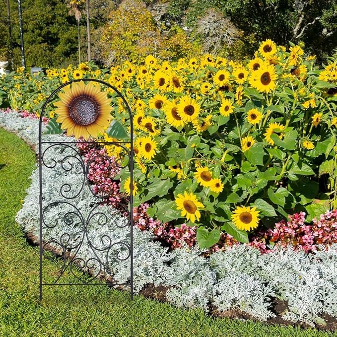 hogardeck Garden Decor for Outside, 34" Sunflower Decorative Garden Stakes for Spring Outdoor Decor, Rustproof Metal Trellis for Climbing Plants Porch Patio Lawn Yard Art