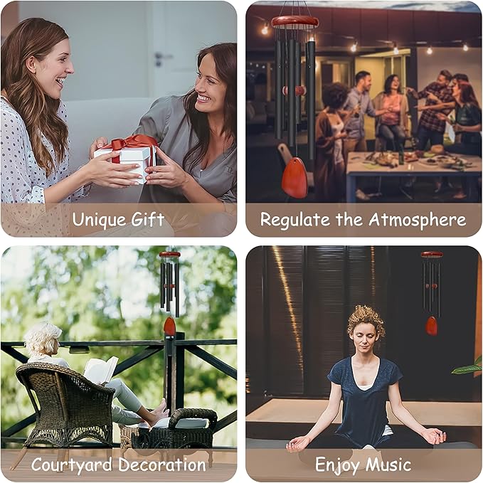 2 PCS 28" Wind Chimes for Outside. Deep Tone Lovely Wind Chimes with 6 Aluminum Tubes Courtyard Decoration. Windchimes Outdoor Create an Enjoyable Atmosphere & Give Mom a Gift