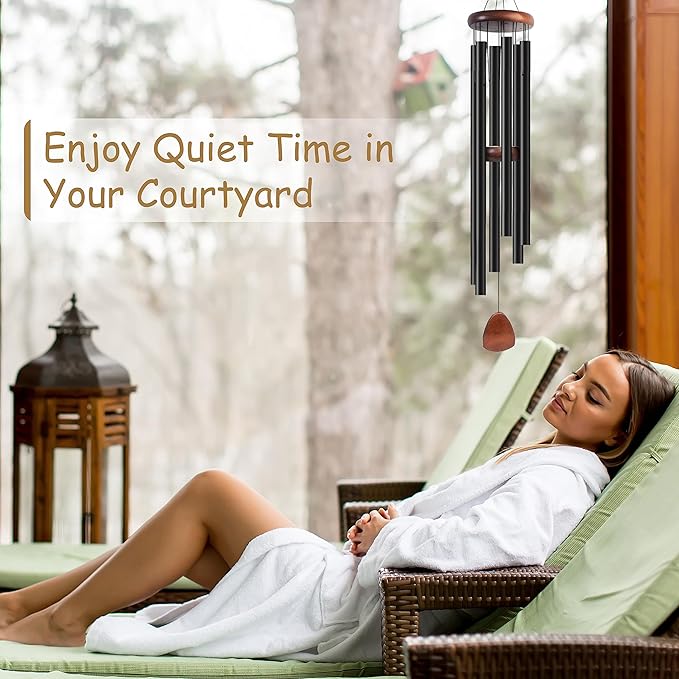 55 Inch Wind Chimes for Outside. Deep Tone Large Wind Chimes with 6 Aluminum Tubes Courtyard Decoration. Windchimes Outdoor Create an Enjoyable Atmosphere & Give Mom a Gift