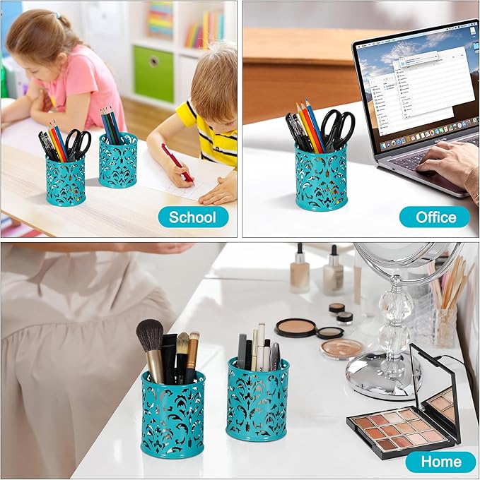 EasyPAG Dark Teal Pen Holder for Desk 2 Pack Metal Pen Holder Organizer Pencil Cup Holder for Home, Office, Classroom, School