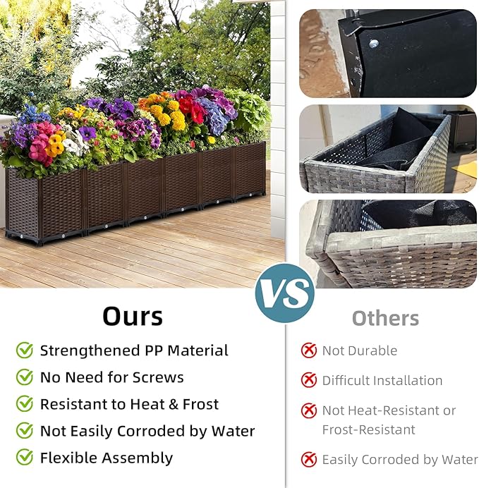 TooCust Extra Deep Rectangular Garden Planter Box - Self Watering Raised Bed 95" L x 16" W x 21" H for Outdoor Plants, Large Elevated Planters for Vegetables, Flowers, Herbs