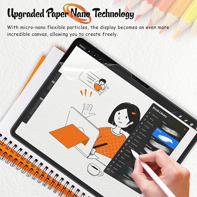 KCT PaperNano Screen protector Compatible with iPad Pro 11 inch M5 2025 / M4 2024, Paper Nano-Texture Film for Drawing, Nib Friendly, Anti-Glare-2 Pack