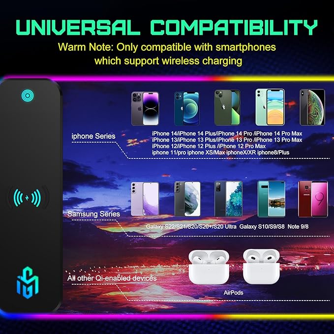 GIM Wireless Charging RGB Gaming Mouse Pad 15W, LED Mouse Mat 800x300x4MM, 10 Light Modes Extra Large Mousepad Non-Slip Rubber Base Computer Keyboard Mat for Gaming, MacBook, PC, Laptop, Desk（Sunset）