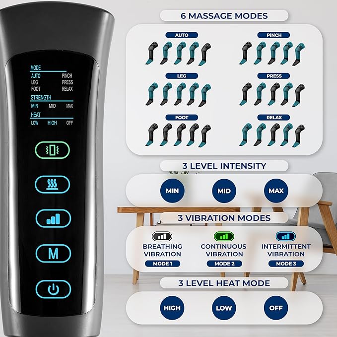 SereneLife Air Compression Leg Massager, Full Leg Massager with Heat and Compression, Ice Pack, Portable and Adjustable with 6 Modes 3 Vibrations 3 Intensities, 11 Airbags for Thigh Calf Foot Massage