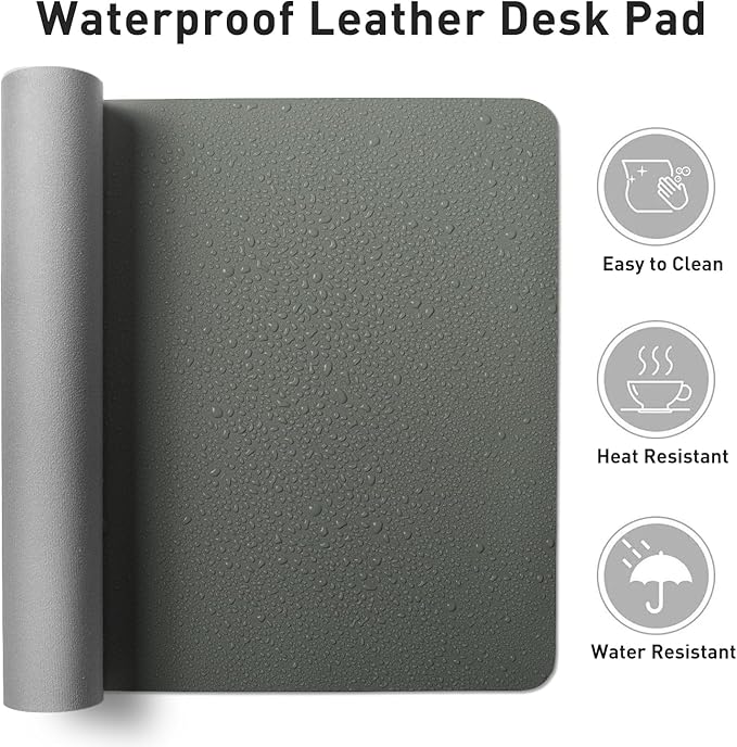 Aothia Leather Desk Pad Protector, Large Mouse Pad, Office Desk Mat, Non-Slip PU Leather Desk Blotter, Laptop Desk Pad, Waterproof Desk Writing Pad for Office and Home (Jungle Green, 23.6" x 13.7")