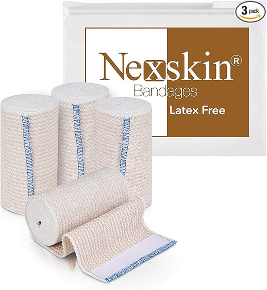 Premium Elastic Bandage Wrap (4” Wide, 4 Pack) - Nexskin Latex Free Athletic/Medical Compression Bandages Hook & Loop Fasteners at Both Ends - Lifetime Washable & Reusable Bandages