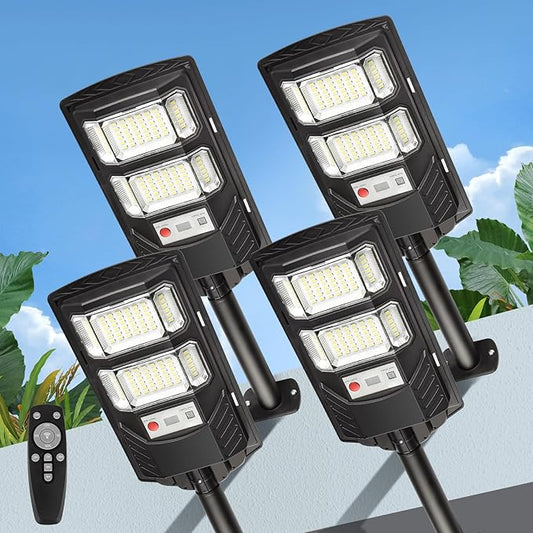 4 Pack LED Solar Street Lights Outdoor Waterproof Dusk to Dawn Solar Powered Flood Light Outside Security Lamp for Backyard Garden
