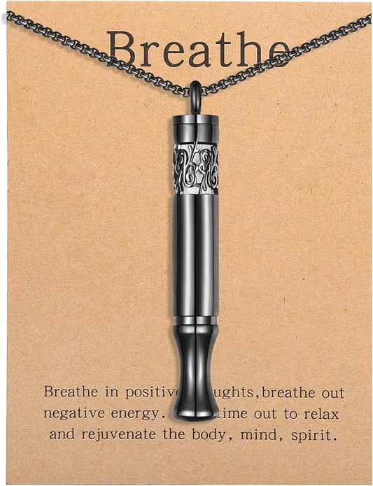 Anxiety Relief Pendant Mindfulness Breathing Necklace - Essential Oil Diffuser & Personal Inhaler Aromatherapy Necklaces for Women & Men (Black)