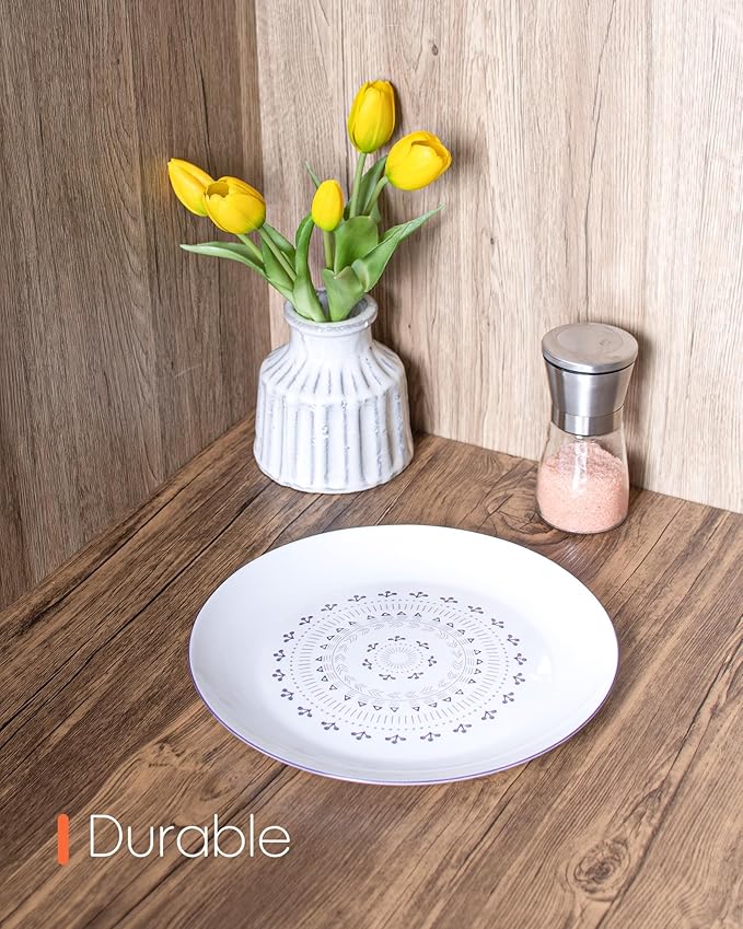 10.5 inch Dinner Plate Set of 6, Lightweight Round Opal Glass Dinnerware Plates, Dishwasher and Microwave Safe, Lavender Purple