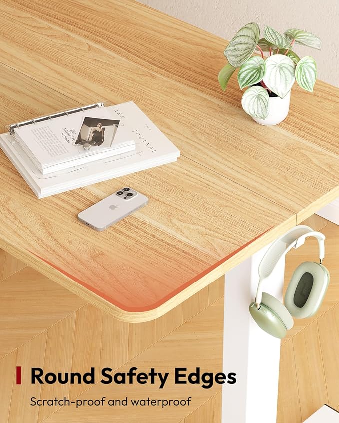 SANODESK Standing Desk Height Adjustable Electric Stand up Desk 48x24 Inches Sit Stand Home Office with Splice Board, White Frame/Maple Top