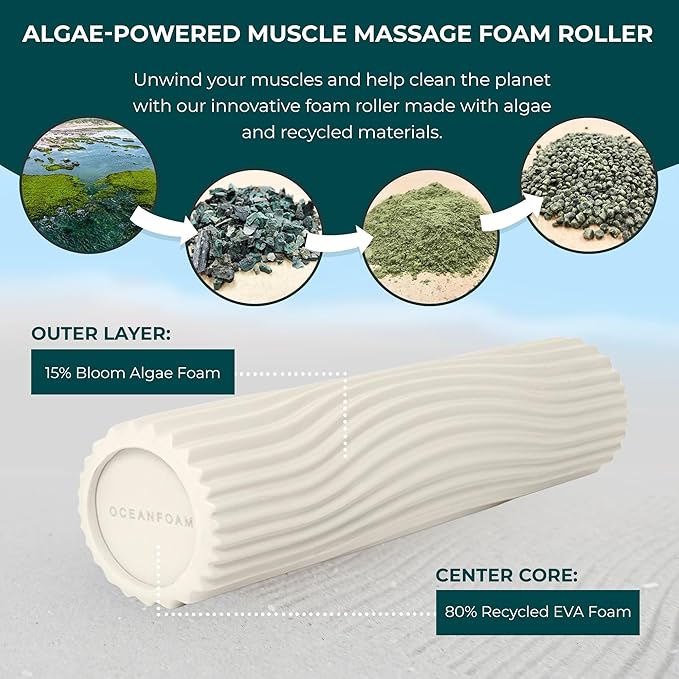 Oceanfoam Soft Tidal Roller (Natural) - Low Density Foam Roller for Physical Therapy, Back Pain, Exercise & Stretching - Wave Textured - Yoga, Athletics, & Wellness - Full Size, 20" x 5"