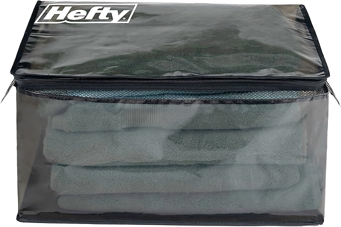 Hefty Large Flexible Tote with Breathable Mesh, Double Zipper, 2 Handles – Ideal for Moving or Clothes & Apparel Storage, Alternative to Plastic Bin, Organizer or Container – 2 Pack
