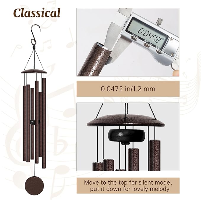38" Large Wind Chimes with Classic Sound, Coolest Metal Windchimes Outdoors with Pine Wood Striker, Unique Gift for Mom, Garden Decoration(Frosted Brown)