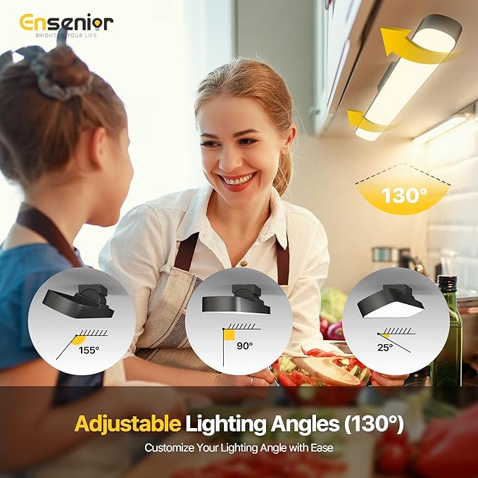 Ensenior 5W Rechargeable Light Bar with Remote, Magnetic Led Lights with Battery Display, 2500mAh Dimmable and Adjustable Angle Makeup Light with 3CCT for Cabinet, Closet, Bathroom and Desk