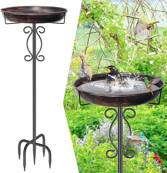 Metal Bird Bath for Outside, 40In Tall Vintage Freestanding Birdbaths & Birdfeeder, Outdoor Bird Bath Bowl with Sturdy 5-Pronged Base for Garden Patio Yard Lawn Decor (Vintage Bronze)