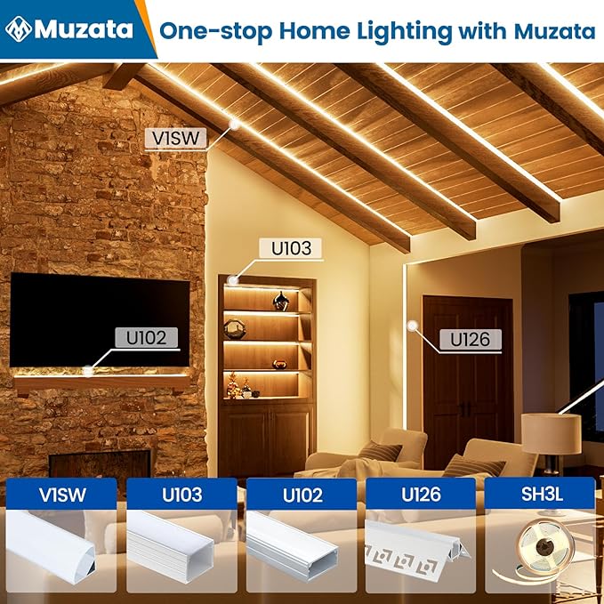 Muzata 10Pack 3.3FT/1M V Shape LED Channel Silver Aluminum LED Strip Diffuser Channel with Milky White Cover Frosted Corner Lighting Easy Installation V1SW WW 1M