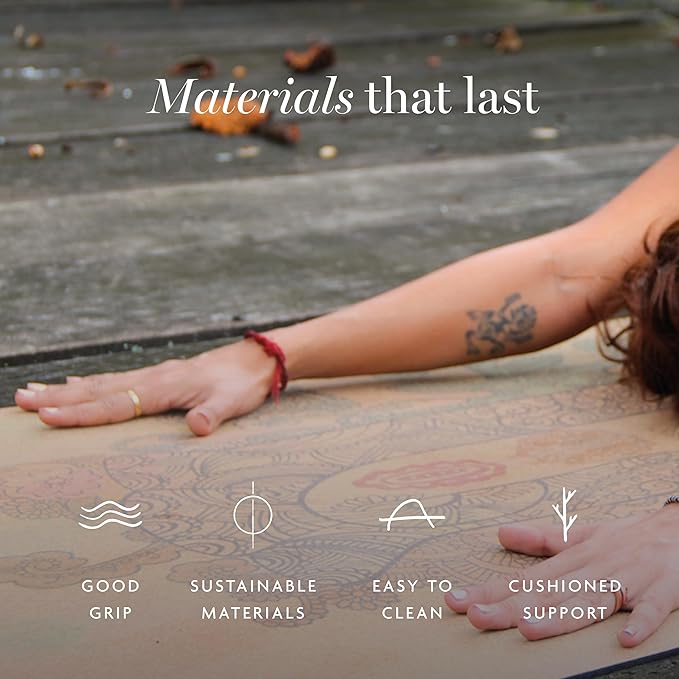 Shakti Warrior Cork Yoga Mat - Artist Designed, Premium Printed Eco-Friendly Non-Slip mat, Great for Regular & Hot Yoga, Pilates, Workouts 72 inch x 24 inch x 3mm Thick