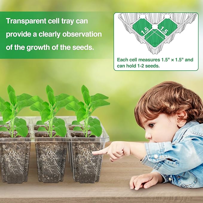 Bonviee 10 Packs Seed Starter Tray with Elevated Lid, 120 Cells Thicken Seed Starting Trays Kit with Adjustable Humidity Vent, Clear Cell Tray and Heightened Lids for Greenhouse & Gardens, Green