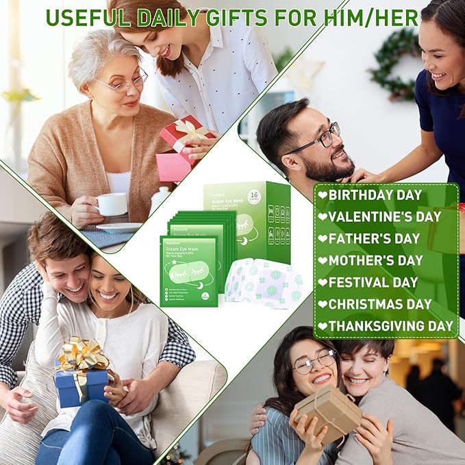 16Packs Steam Eye Mask for Dry Eyes, Self Heating Eye Mask for Relief Eye Fatigue Sleep, Disposable Moist Heating Compress Pads Travel Essentials Spa Gifts for Women Men Birthday Christmas Valentines