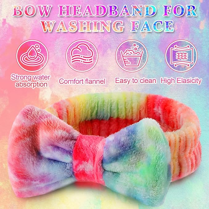 50 Pcs Pink Spa Headband Bulk Spa Sleepover Party Supplies for Washing Face with Removable Bow Makeup Elastic Bowknot Headband for Women Gifts Skincare Microfiber Hairband (Stylish Style)