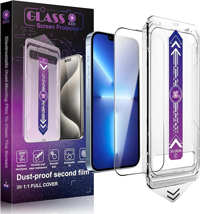2 Pack Screen Protector Tempered Glass for iPhone 12 Pro Max 6.7-Inch Auto Dust Removal, No Bubbles, High Definition Clear, Easy Installation