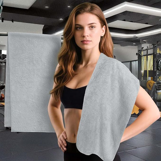 Workout Towels for Gym (2PC, 15"x40") - Sweat Towel for Men & Women, Sports Hand Towel for Yoga, Shower, Tennis, Running, Exercise & Fitness - 100% Cotton, Breathable, Soft & Absorb, Light Gray