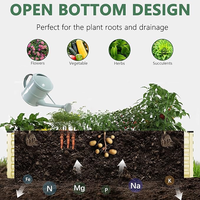 FOOWIN 4pcs 6x3x2ft Galvanized Raised Garden Bed, Planter Raised Garden Boxes Outdoor, Large Metal Raised Beds for Gardening, Garden Bed for Vegetables, Flowers, Herb,269 Gallon Capacity, Cream Yellow