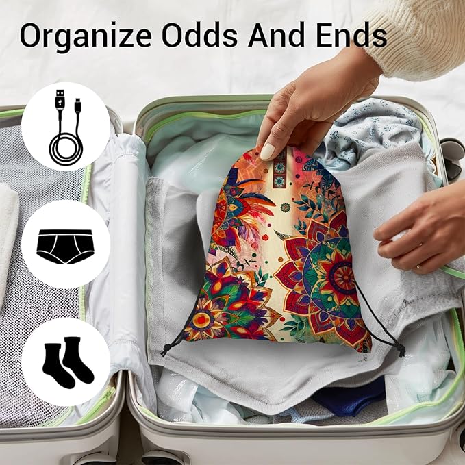 Mandala Flower Gymnastics Grip Bag for Gymnast Red Lightweight Athlete String Bag for Women